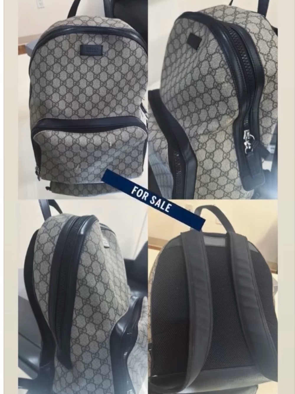 Gucci Gray GG Supreme Canvas Backpack with Black Trim